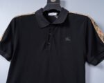 Buberry Black Plaid Splice Shoulder Embroidered Logo Men Casual Short Sleeve Polo Shirt - Image 9