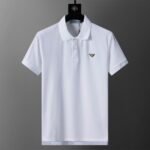 Prada White Triangle Badge Solid Color Men Casual Short Sleeve Polo Shirt