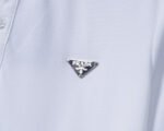 Prada White Triangle Badge Solid Color Men Casual Short Sleeve Polo Shirt - Image 7
