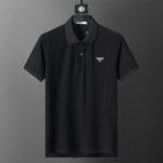 Prada Black Triangle Badge Solid Color Men Casual Short Sleeve Polo Shirt
