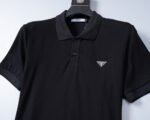 Prada Black Triangle Badge Solid Color Men Casual Short Sleeve Polo Shirt - Image 9