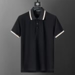 Dolce Gabbana Black Contrast Color Trim Lapel Men Casual Short Sleeve Polo Shirt