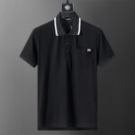 Dolce Gabbana Black Contrast Edge Pocket Embroidered Logo Men Casual Short Sleeve Polo Shirt