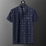 Amiri Navy Geometric Jacquard Embossed Logo Men Casual Short Sleeve Polo Shirt