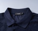 Amiri Navy Geometric Jacquard Embossed Logo Men Casual Short Sleeve Polo Shirt - Image 2
