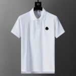 Moncler White Round Patch Decor Sleeve Letter Men Casual Short Sleeve Polo Shirt