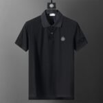 Moncler Black Round Patch Decor Sleeve Letter Men Casual Short Sleeve Polo Shirt