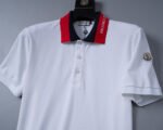 Moncler White Round Patch Decor Sleeve Letter Men Casual Short Sleeve Polo Shirt - Image 9