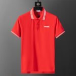 Moncler Red White Striped Collar Letter Embroidered Men Casual Short Sleeve Polo Shirt