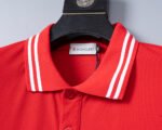 Moncler Red White Striped Collar Letter Embroidered Men Casual Short Sleeve Polo Shirt - Image 6