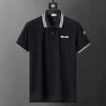 Moncler Black White Striped Collar Letter Embroidered Men Casual Short Sleeve Polo Shirt