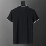 Moncler Black White Striped Collar Letter Embroidered Men Casual Short Sleeve Polo Shirt - Image 2