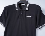 Moncler Black White Striped Collar Letter Embroidered Men Casual Short Sleeve Polo Shirt - Image 9