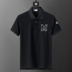 Moncler Black Minimal Big M Letter Patch Casual Men Short Sleeve Polo Shirt