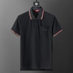 Gucci Black Green Red Striped Pocket Letter Men Casual Short Sleeve Polo Shirt