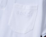 Gucci White Green Red Striped Pocket Letter Men Casual Short Sleeve Polo Shirt - Image 8