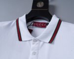 Gucci White Green Red Striped Pocket Letter Men Casual Short Sleeve Polo Shirt - Image 5