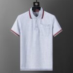 Gucci Gray Green Red Striped Pocket Letter Men Casual Short Sleeve Polo Shirt