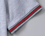 Gucci Gray Green Red Striped Pocket Letter Men Casual Short Sleeve Polo Shirt - Image 7