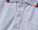 Gucci Gray Green Red Striped Pocket Letter Men Casual Short Sleeve Polo Shirt - Image 5