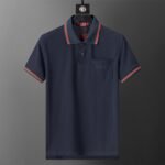 Gucci Navy Green Red Striped Pocket Letter Men Casual Short Sleeve Polo Shirt