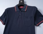 Gucci Navy Green Red Striped Pocket Letter Men Casual Short Sleeve Polo Shirt - Image 9