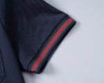 Gucci Navy Green Red Striped Pocket Letter Men Casual Short Sleeve Polo Shirt - Image 7