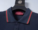 Gucci Navy Green Red Striped Pocket Letter Men Casual Short Sleeve Polo Shirt - Image 5