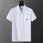 Moncler White Zipper Placket Pocket Badge Men Casual Short Sleeve Polo Shirt
