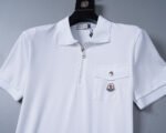Moncler White Zipper Placket Pocket Badge Men Casual Short Sleeve Polo Shirt - Image 7
