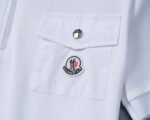 Moncler White Zipper Placket Pocket Badge Men Casual Short Sleeve Polo Shirt - Image 6