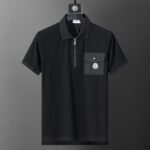 Moncler Black Zipper Placket Pocket Badge Men Casual Short Sleeve Polo Shirt