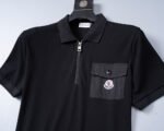 Moncler Black Zipper Placket Pocket Badge Men Casual Short Sleeve Polo Shirt - Image 9
