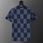 Louis Vuitton Navy Checkerboard Jacquard Rhinestone Letter Men Casual Short Sleeve T-Shirt - Image 2