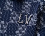Louis Vuitton Navy Checkerboard Jacquard Rhinestone Letter Men Casual Short Sleeve T-Shirt - Image 8