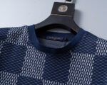 Louis Vuitton Navy Checkerboard Jacquard Rhinestone Letter Men Casual Short Sleeve T-Shirt - Image 7