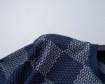 Louis Vuitton Navy Checkerboard Jacquard Rhinestone Letter Men Casual Short Sleeve T-Shirt - Image 4