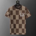 Louis Vuitton Brown Checkerboard Jacquard Rhinestone Letter Men Casual Short Sleeve T-Shirt