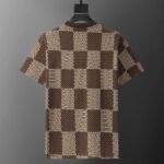 Louis Vuitton Brown Checkerboard Jacquard Rhinestone Letter Men Casual Short Sleeve T-Shirt - Image 2