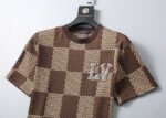 Louis Vuitton Brown Checkerboard Jacquard Rhinestone Letter Men Casual Short Sleeve T-Shirt - Image 9