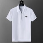 Prada White Half Zip Neck Triangle Badge Men Casual Short Sleeve Polo Shirt