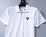 Prada White Half Zip Neck Triangle Badge Men Casual Short Sleeve Polo Shirt - Image 9