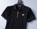 Prada Black Half Zip Neck Triangle Badge Men Casual Short Sleeve Polo Shirt - Image 9