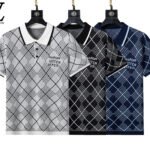 Louis Vuitton Argyle Plaid Color Trim Knit Casual Men Polo Tee
