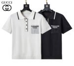 Gucci Black & White Contrast Trim Pocket Letter Knit Men Casual Short Sleeve Polo Shirt