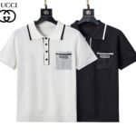 Gucci Black & White Contrast Trim Pocket Letter Knit Men Casual Short Sleeve Polo Shirt