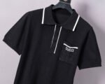 Gucci Black & White Contrast Trim Pocket Letter Knit Men Casual Short Sleeve Polo Shirt - Image 5