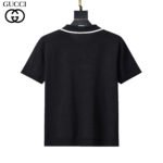 Gucci Black & White Contrast Trim Pocket Letter Knit Men Casual Short Sleeve Polo Shirt - Image 4