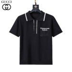 Gucci Black & White Contrast Trim Pocket Letter Knit Men Casual Short Sleeve Polo Shirt - Image 3