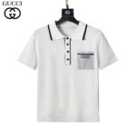Gucci Black & White Contrast Trim Pocket Letter Knit Men Casual Short Sleeve Polo Shirt - Image 2